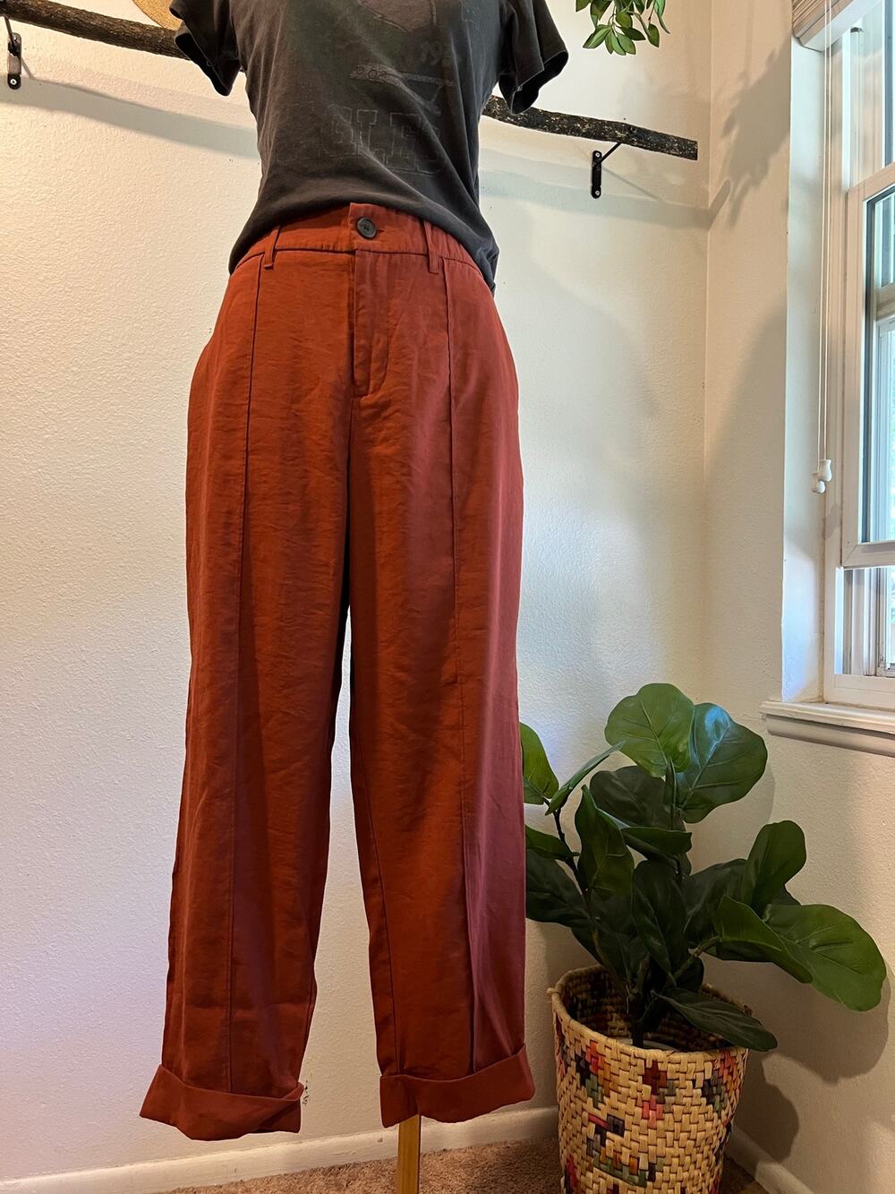 A New Day Orange High Rise Cropped Tailored Comfy Pants Size 12